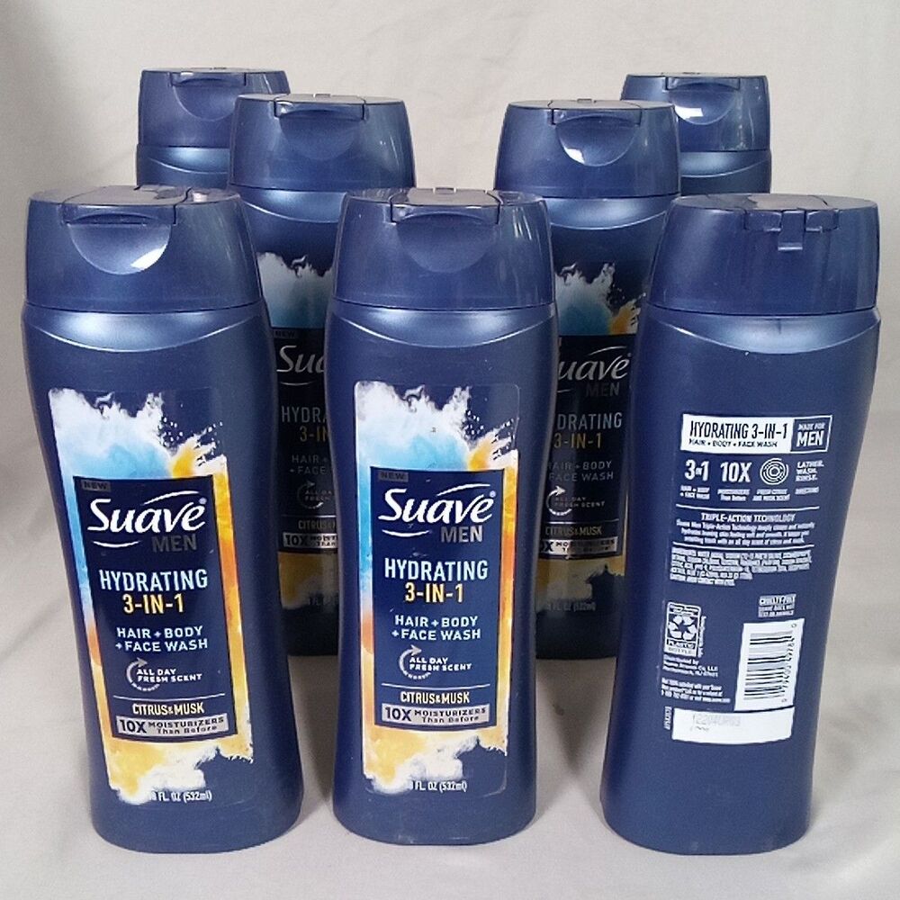 7pk Suave Men Hydrating 3in1 Hair Body Face Wash Citrus & Musk 18floz New